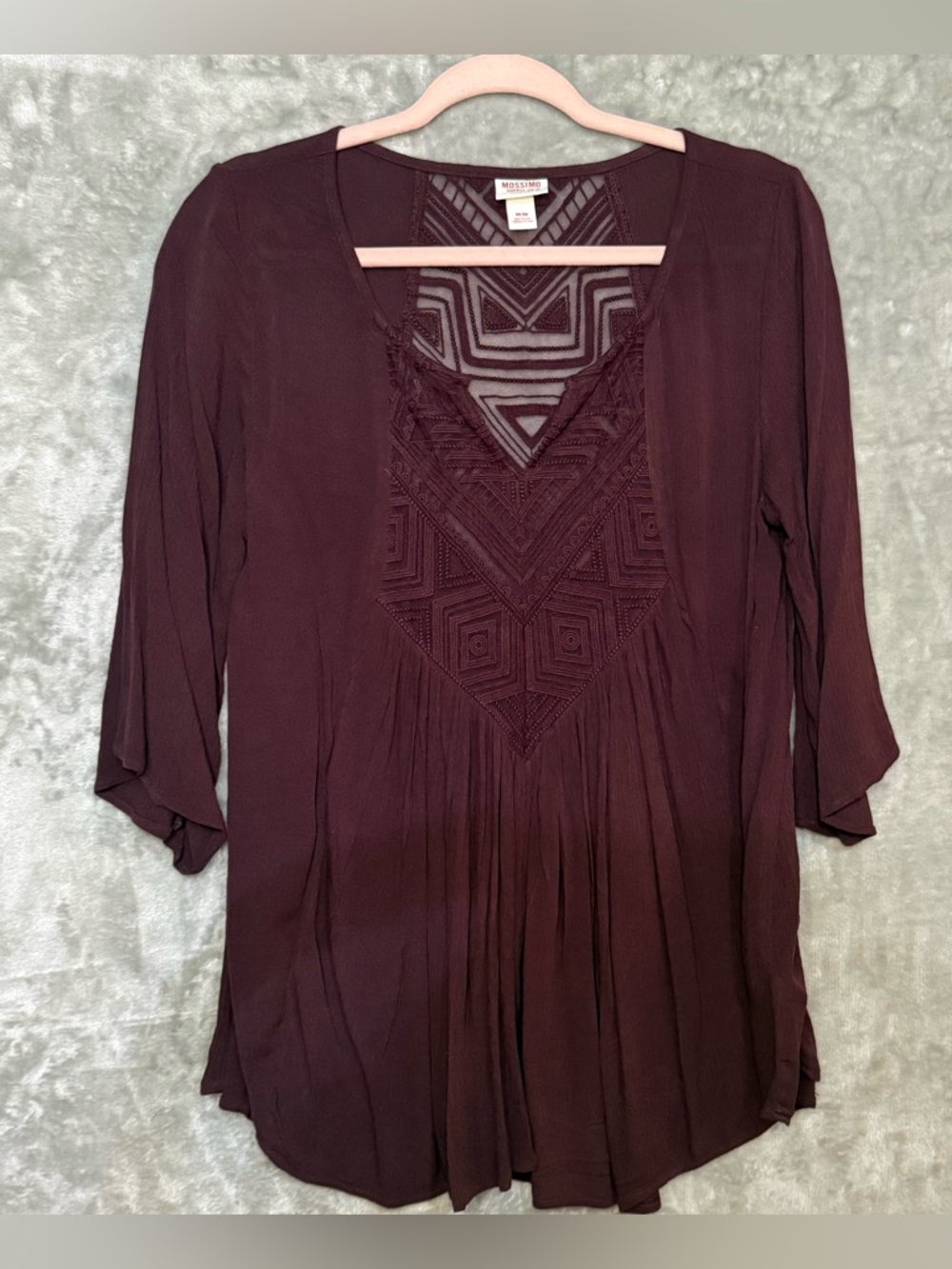 Mossimo Ladies Medium Boho Lace pullover Burgundy Blouse